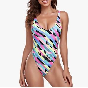 RELLECIGA Women's High Cut Low Back One Piece Thong Swimsuit for Women